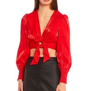 GB Balloon Sleeve O-Ring Tie Front Crop Top